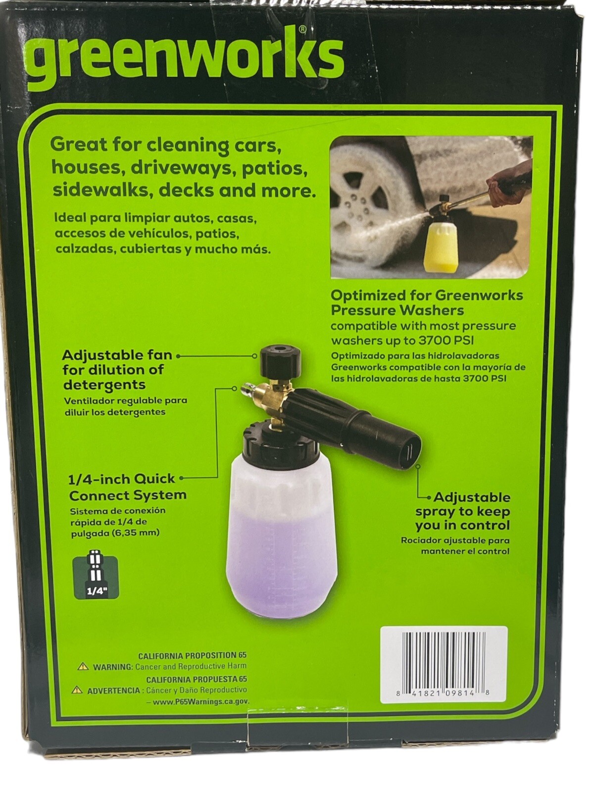 Greenworks Premium up to 3700 PSI 1/4″ Foam Cannon – Quick connect system