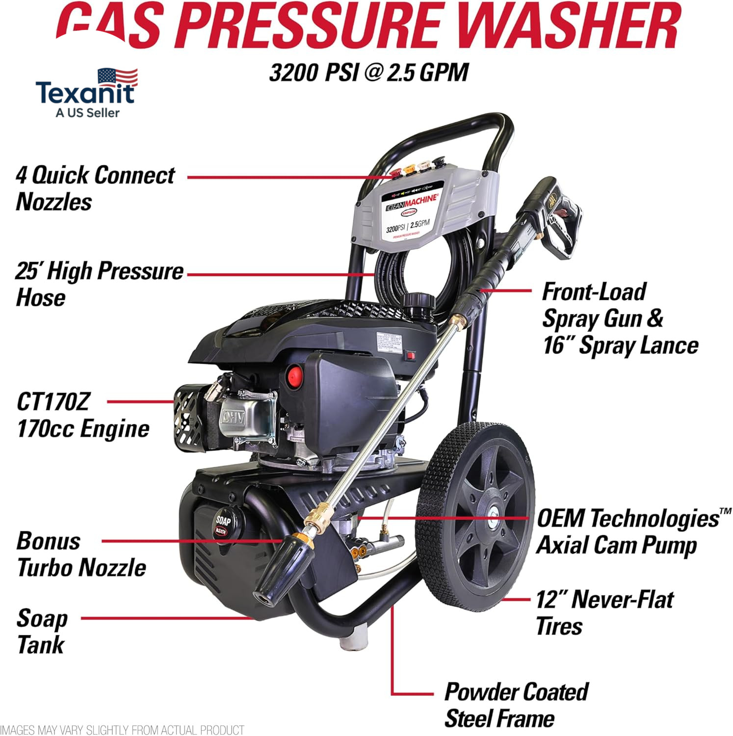Simpson Cleaning 3200 PSI Gas Pressure Washer, 2.5 GPM Residential Power Washer