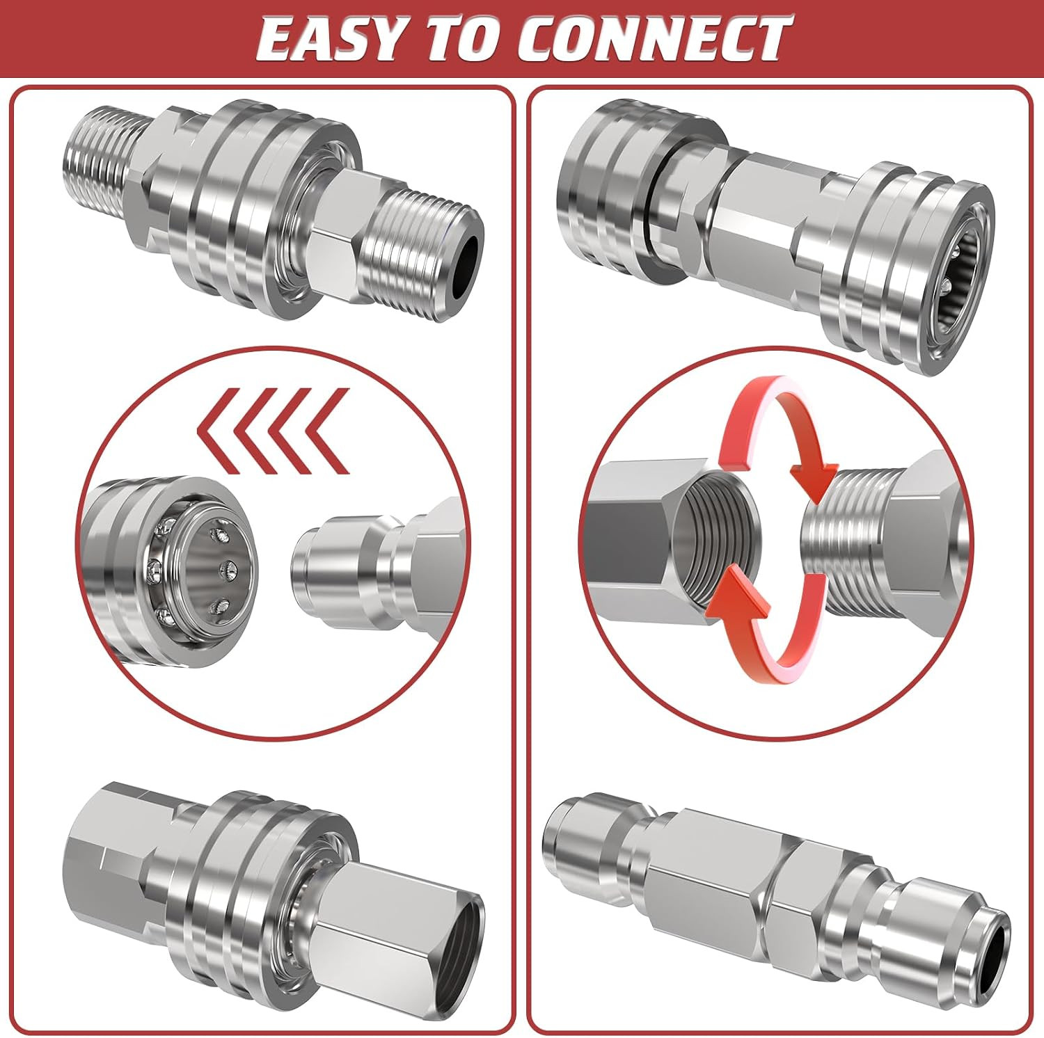 3/8″ Pressure Washer Quick Connect Kit, Female and Male Swivel Fitting, Stainles