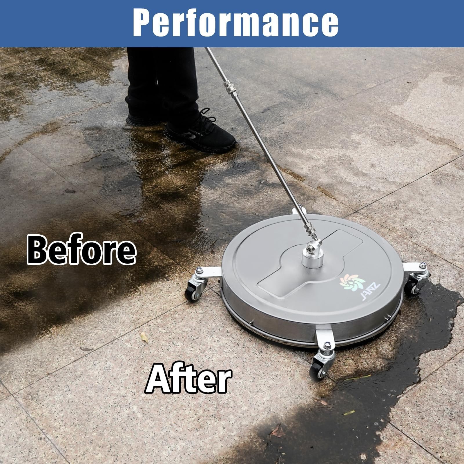 JANZ 20” Pressure Washer Surface Cleaner with 4 Wheels, Stainless Steel Hous…