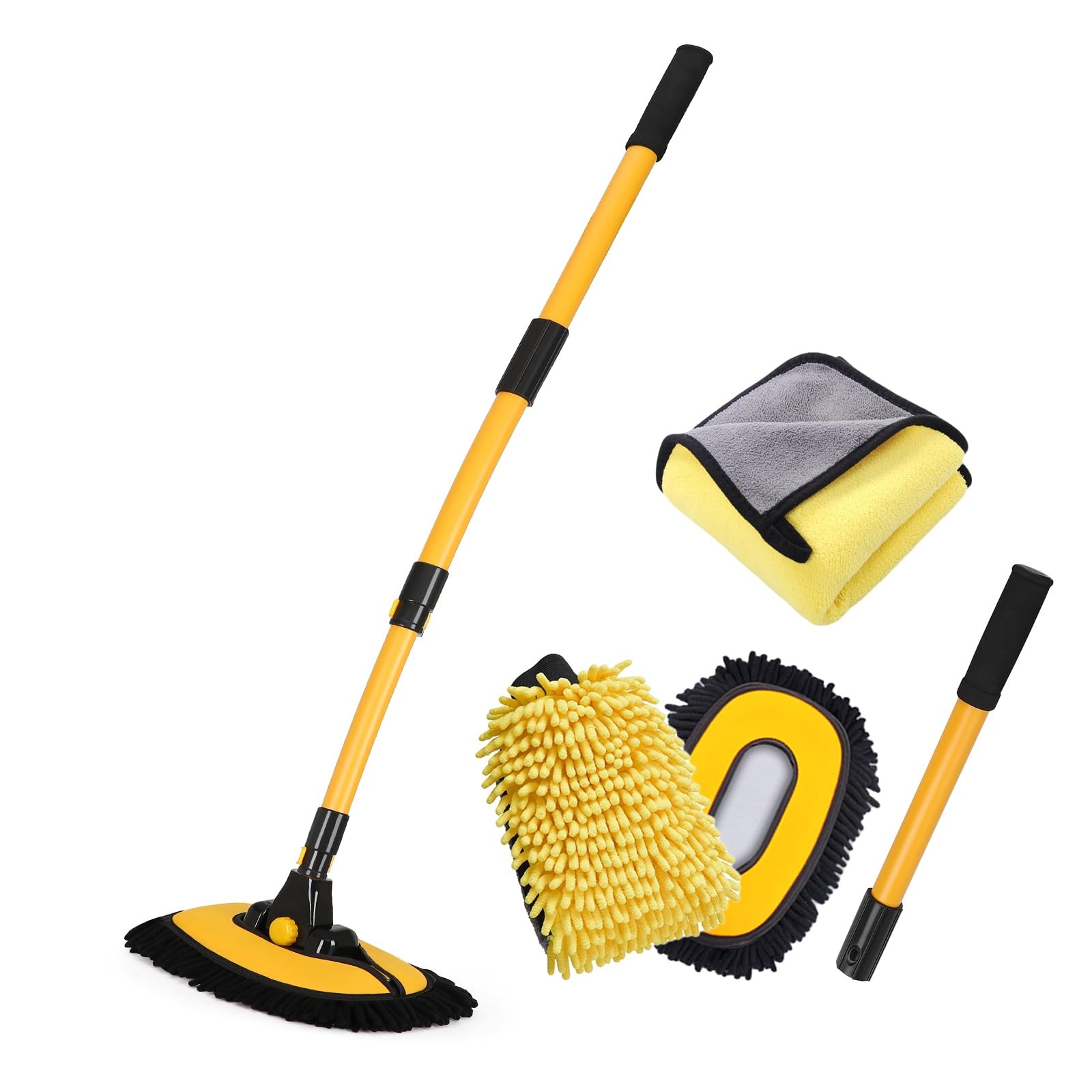 NEZENO 57” Car Wash Brush with Long Handle 23.2 to 43.3 inches, Yellow