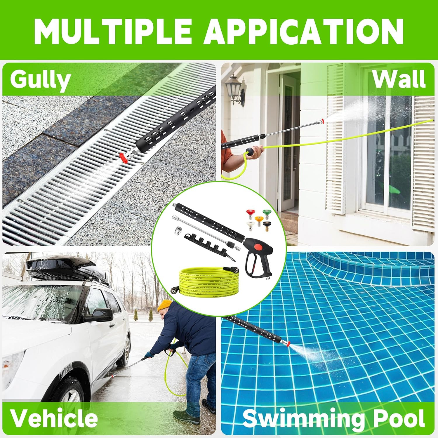 M MINGLE Pressure Washer Hose and Gun Kit, 25 FT Power Washer Hose with 5 Nozzle