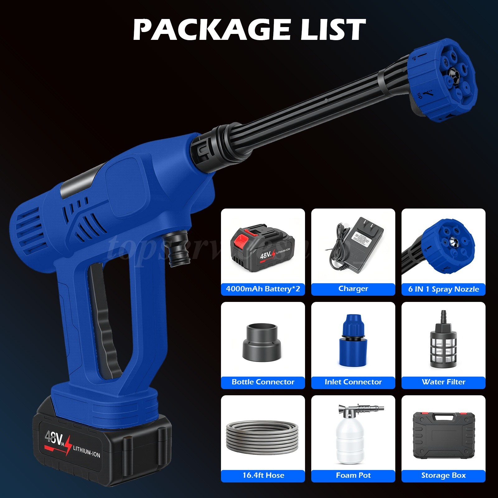 Cordless Pressure Washer 6-in-1 Foam Cannon Dual Battery Car Garden Cleaning