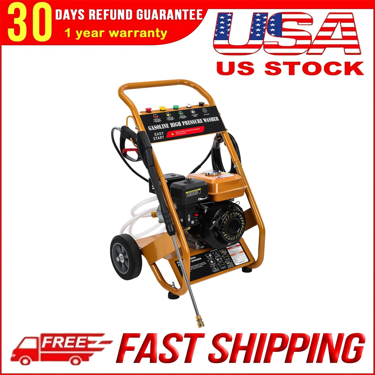 3950 PSI Gas Pressure Washer 2.6 GPM 212cc 4-Stroke With 5 Nozzles Orange
