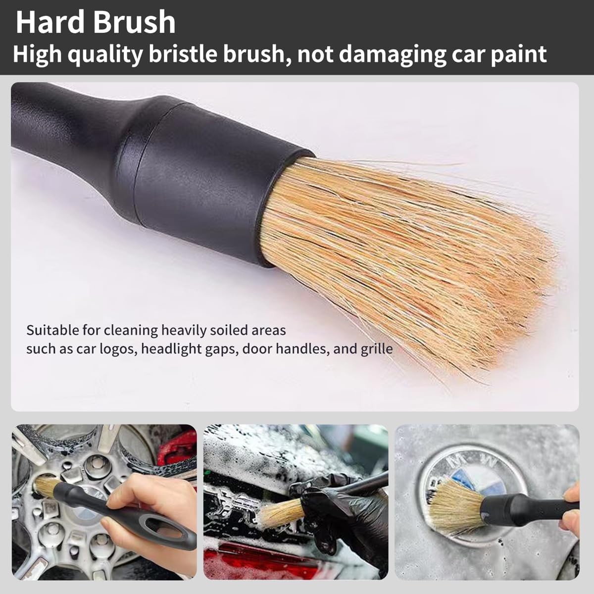 QioTceen Car Detailing Brush Set – 4-Piece Kit for Interior & Exterior Black