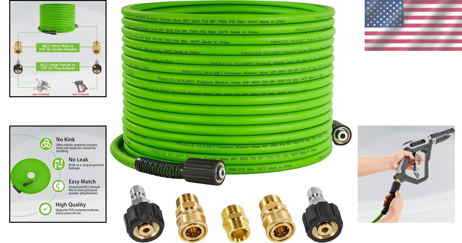Superior Performance 50FT Pressure Washer Hose – Kink Resistant and Lightweight