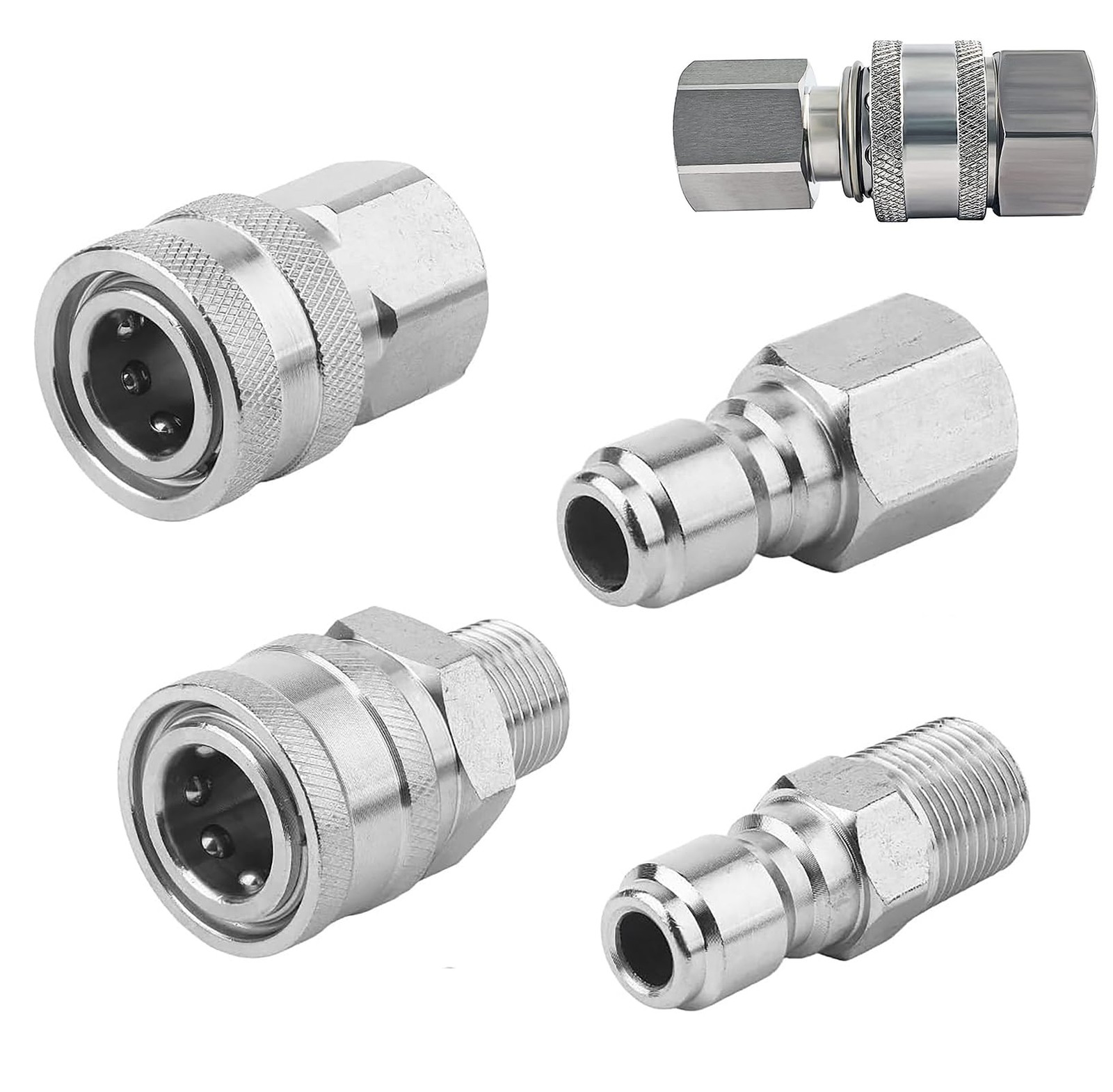4 PCS 3/8 Quick Connect Fittings Pressure Washer Kit Stainless Steel Adapter
