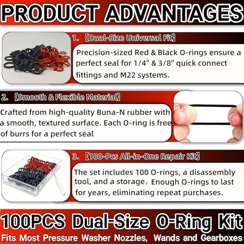 Power Pressure Washer O-Rings 100PCS for 1/4″ & 3/8″ Quick Coupler – Compatible
