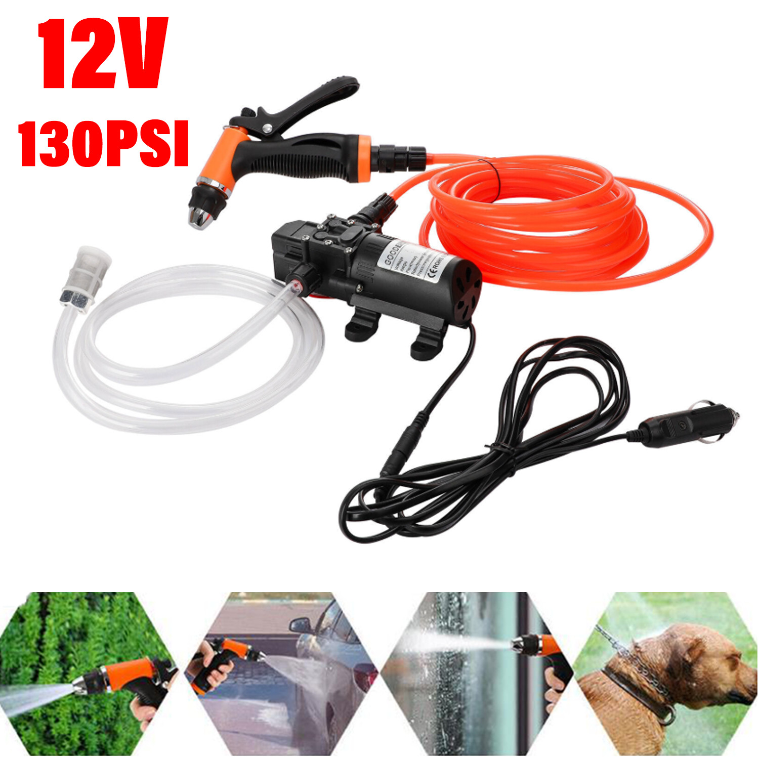 High Pressure Electric Car Washer Pump Wash 12V Clean Kit Portable 100W 130PSI