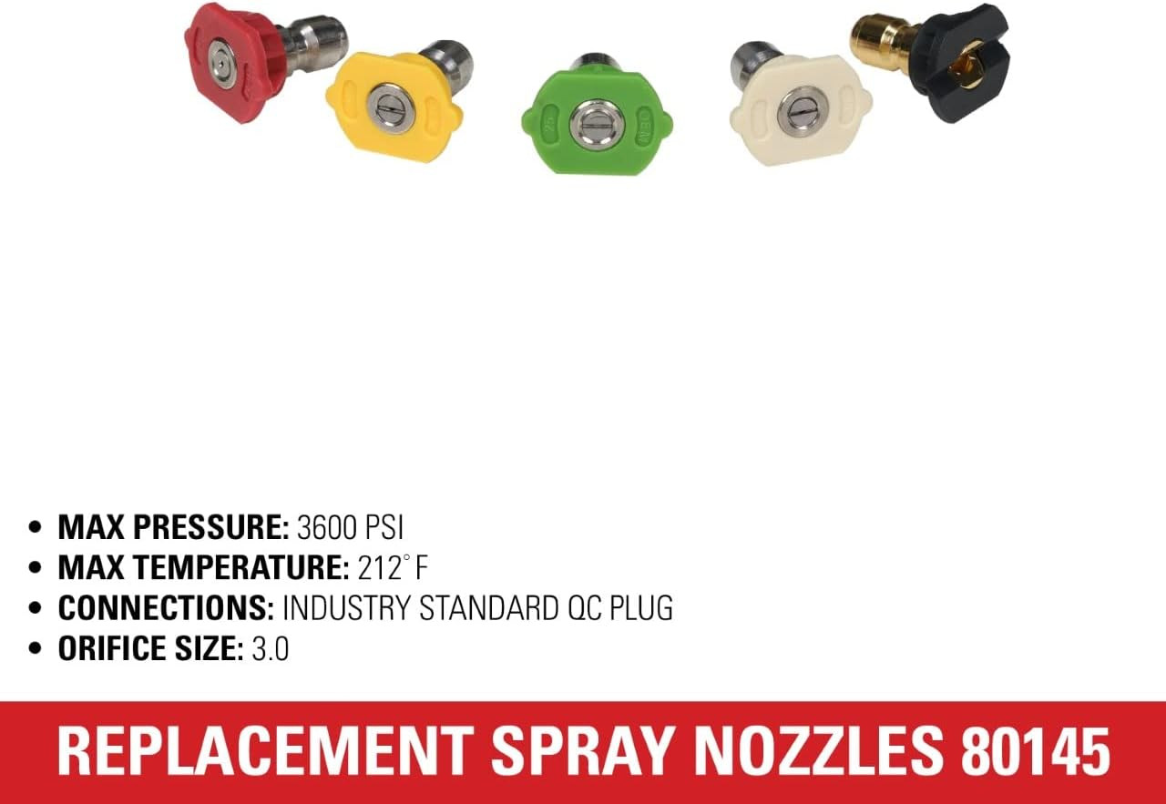 Simpson Cleaning 80145 3600 PSI Universal Pressure Washer Nozzles, 1/4-Inch Quic