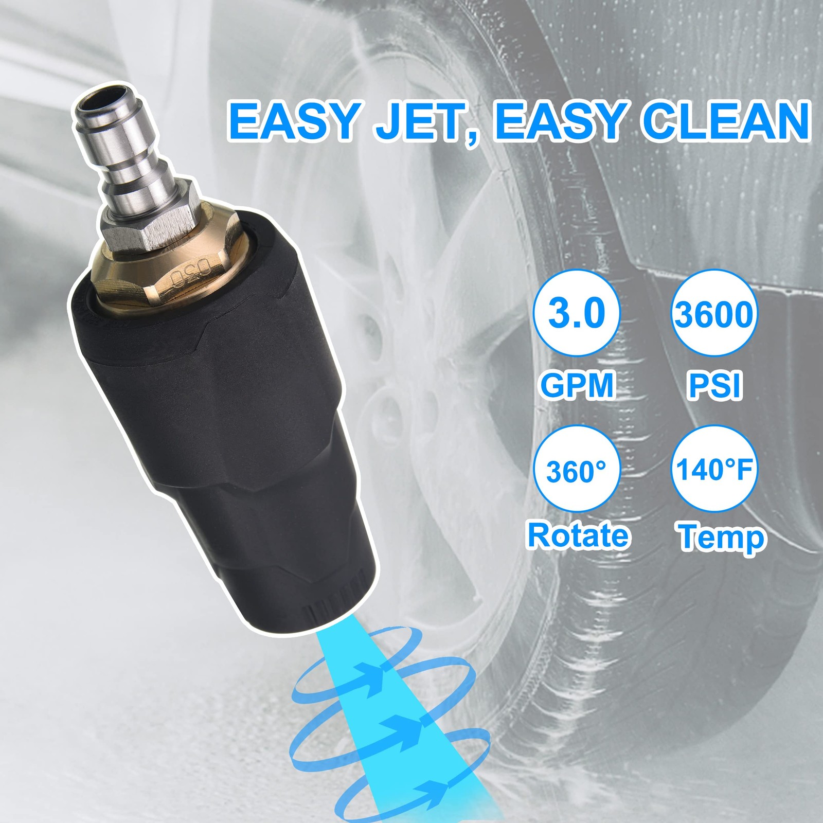 Pressure Washer Nozzle Tips Full Set, 3600 PSI Rotating Turbo Nozzle, 7 Spray…