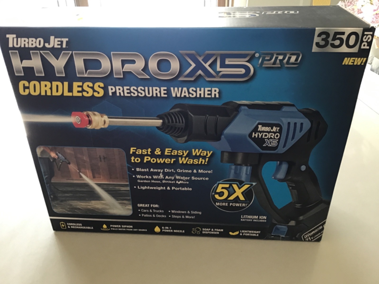 Turbo Jet Hydrox5 Pro Portable Cordless Pressure Washer 6N1 21V 350 PSI NIB