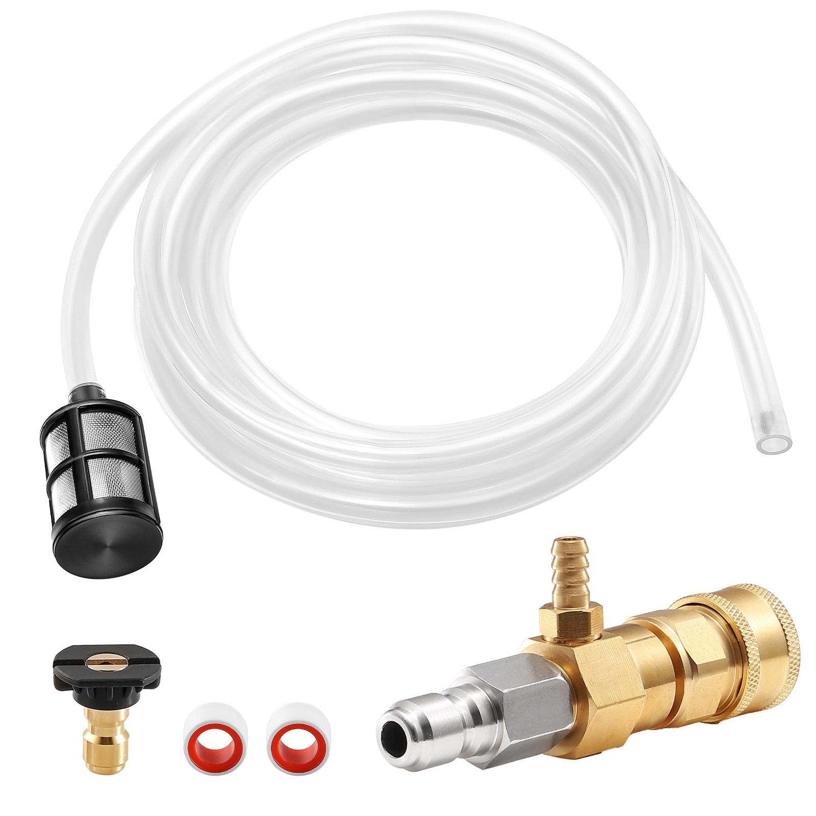 Pressure Washer Chemical Injector Kit – 3/8″ Quick Connect, Soap Siphon Hose 3-5
