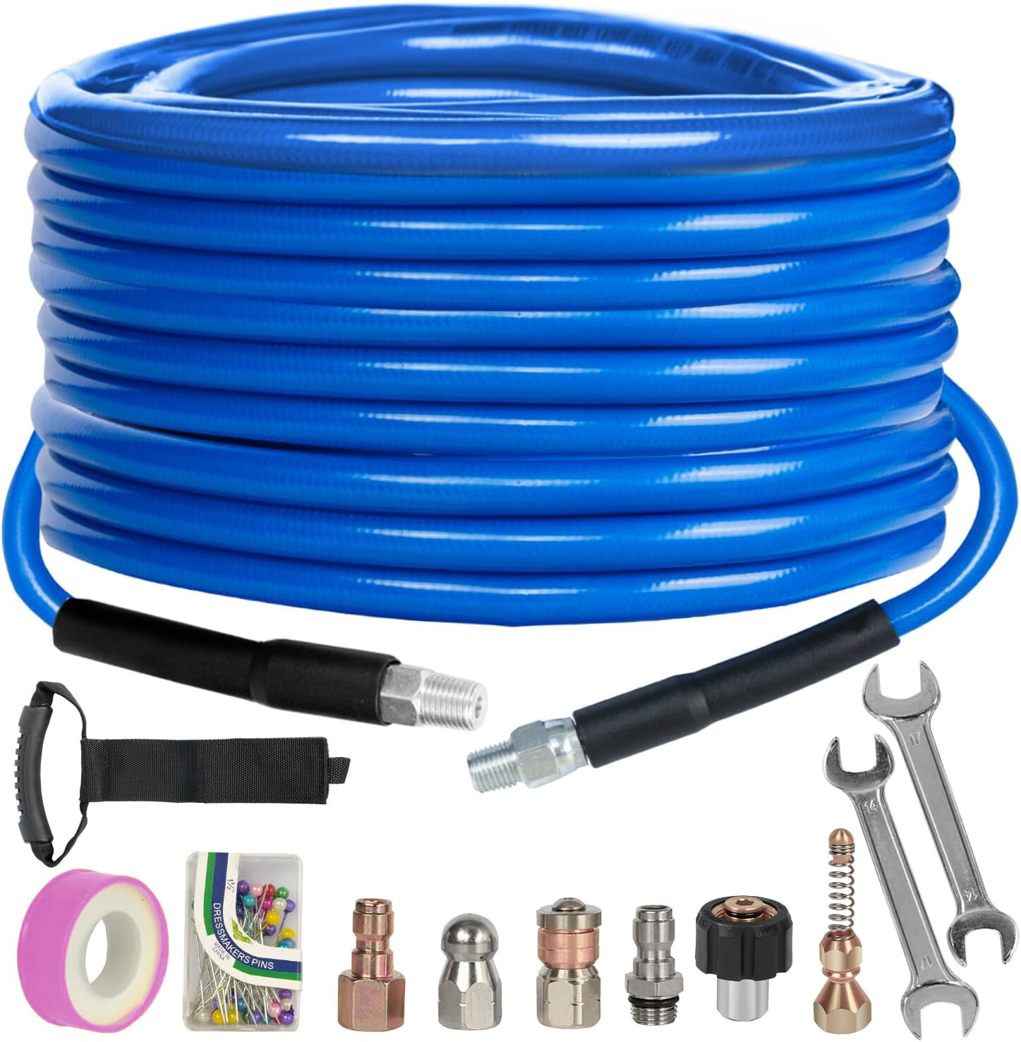 Sewer Jetter Kit for Pressure Washer Drain Cleaner Hose 50FT 1/4″ M-NPT 5800PSI