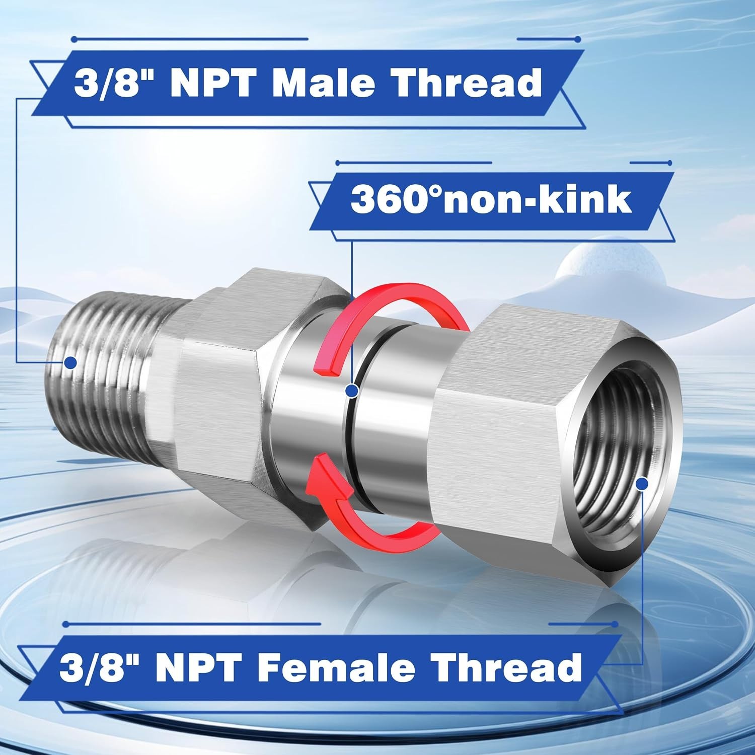 Professional 3/8″ NPT Swivel Fitting Set – 2 Pcs, 4500 PSI Anti-Twist Design