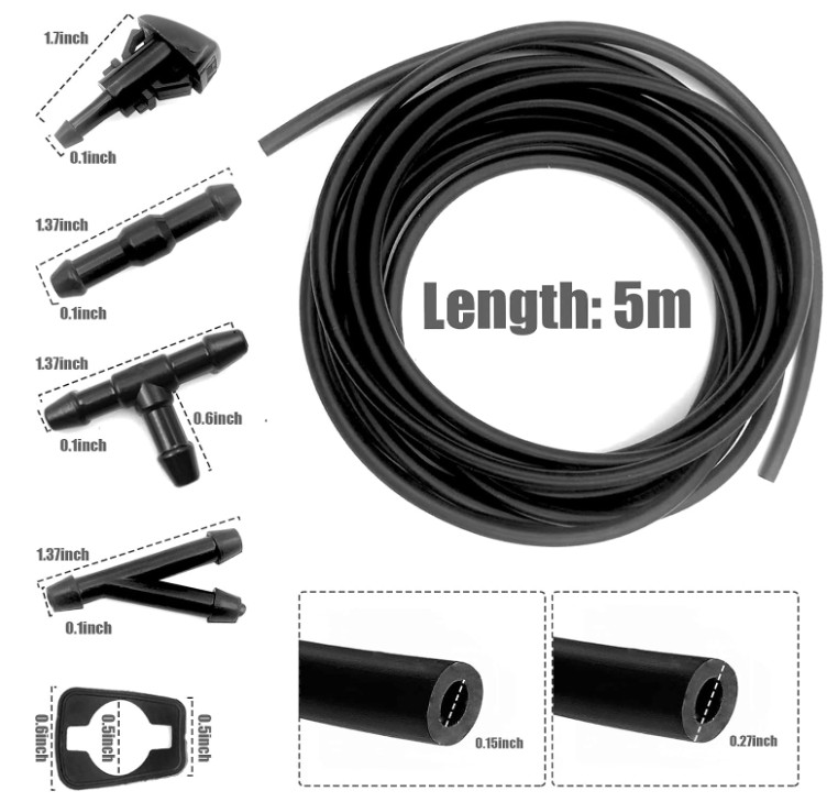 Kit de Manguera Para Lavaparabrisas Manguera de 5 M 12 Conectores 2 Boquillas
