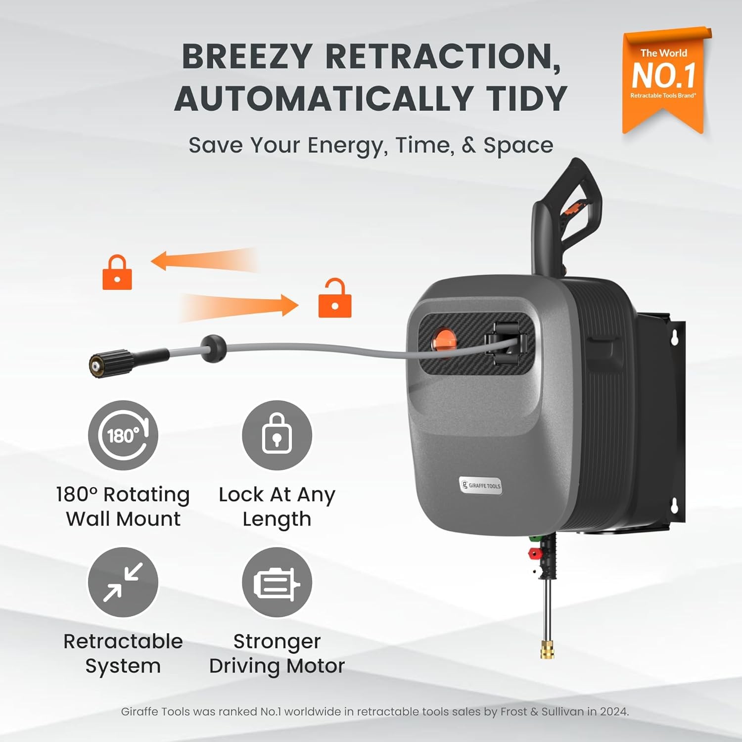 Retractable Pressure Washer,2500 PSI 2.2 GPM, 180° Wall Mounted Power Washer