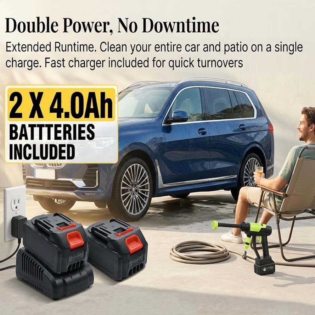 Cordless Pressure Washer Gun: 1200 PSI Portable Electric Washer for Vehicle, Dri