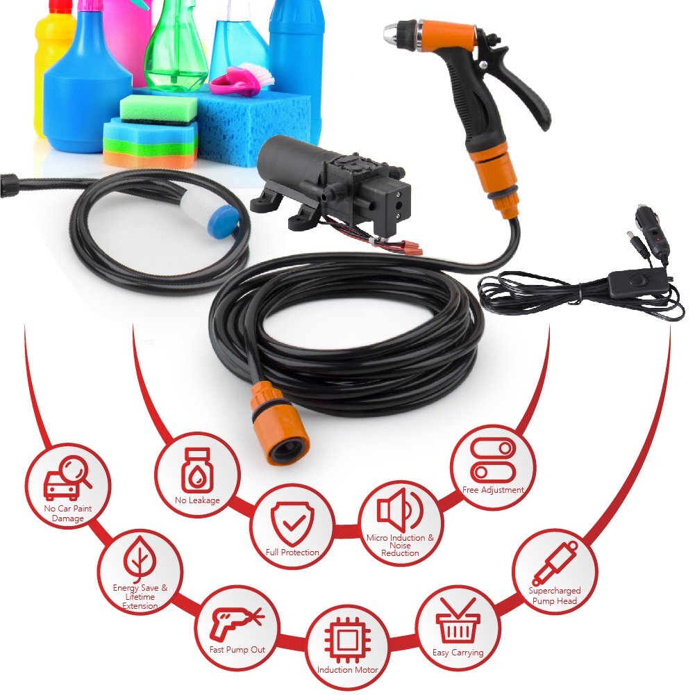 12V Portable Car High Pressure Washer Water Pump Kit Water Gun Jet Wash Cleaner