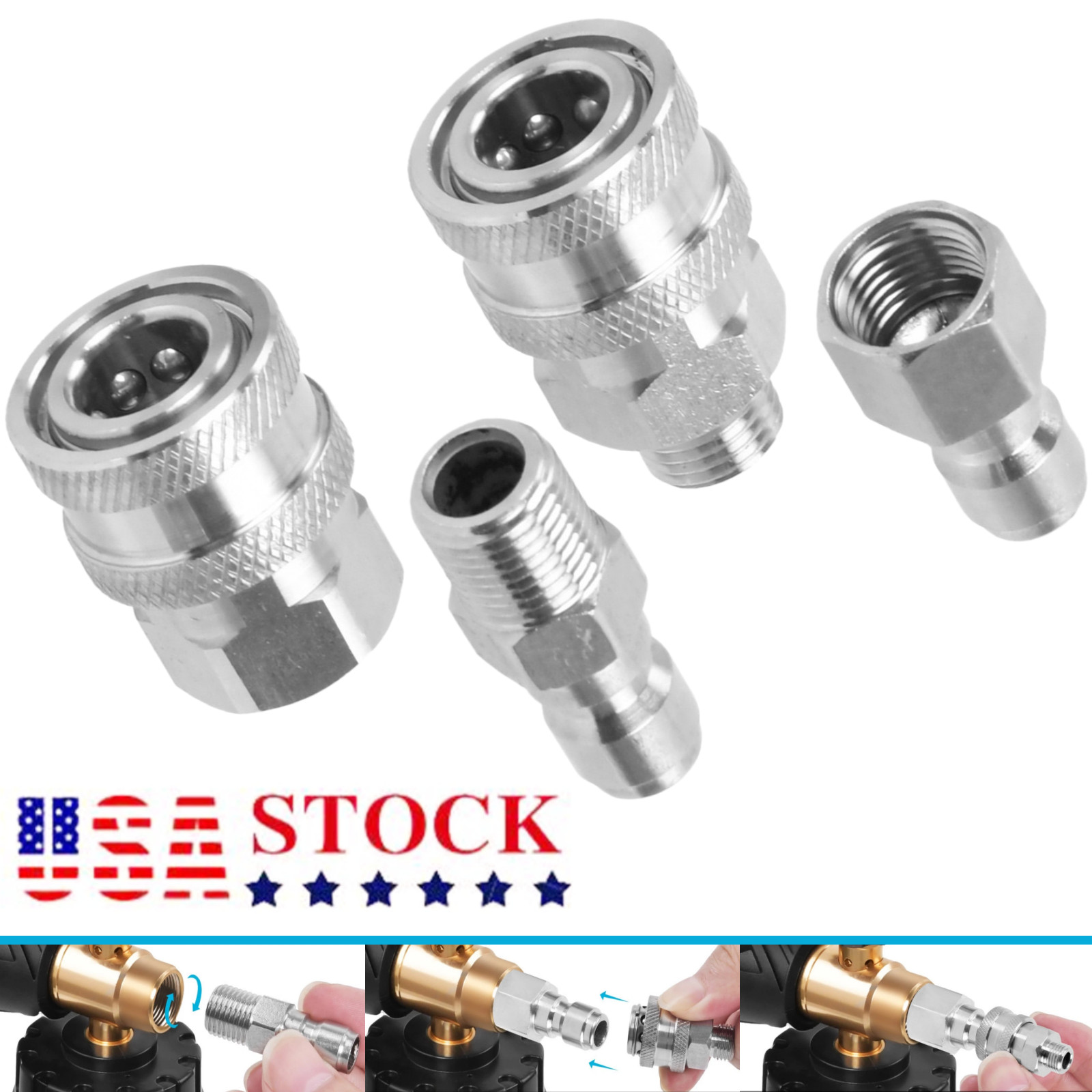 2 Sets NPT 1/4 Inch Pressure Washer Coupler Quick Connect Plug Fitting Adapter!