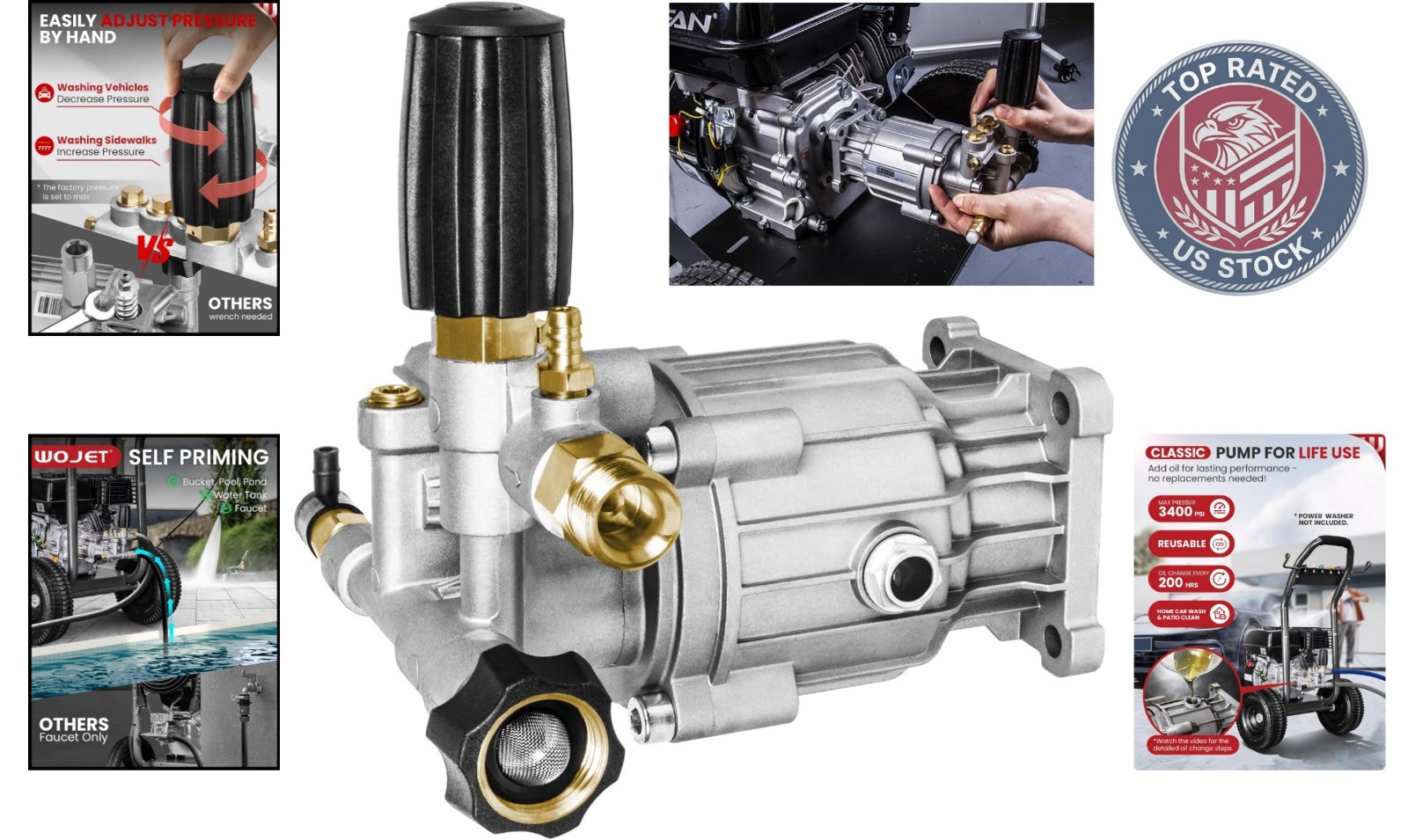 Durable 3400 PSI Replacement Pressure Washer Pump, 3/4″ Shaft, Easy Install Kit