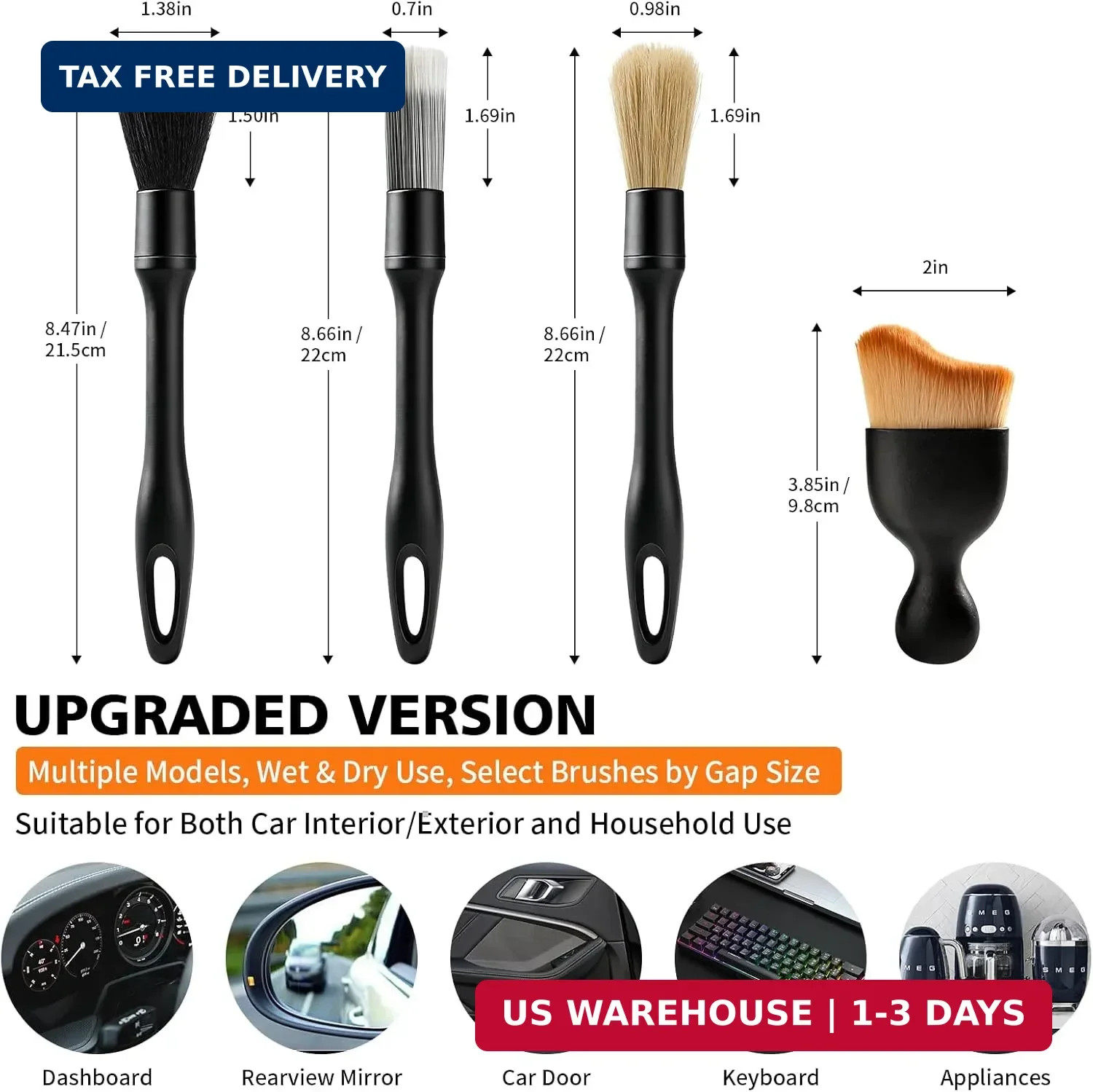 8PCS Car Detailing Brush Set, Ultra Soft Boars Hair Car Interior Detailing Brush