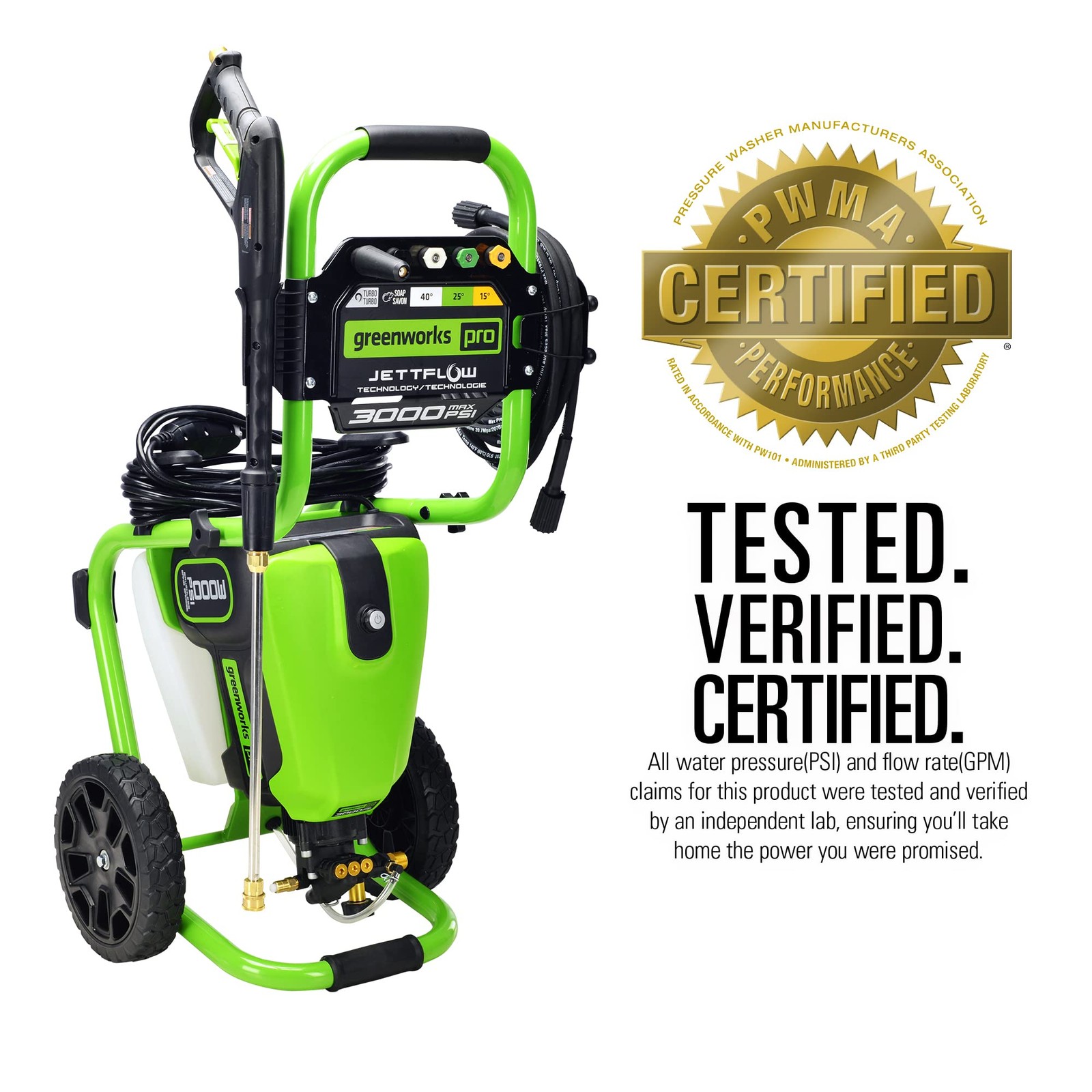 Greenworks Pro Brushless 3000 PSI (CSA Certified) 2.0 GPM Max / 1.1 GPM Electric