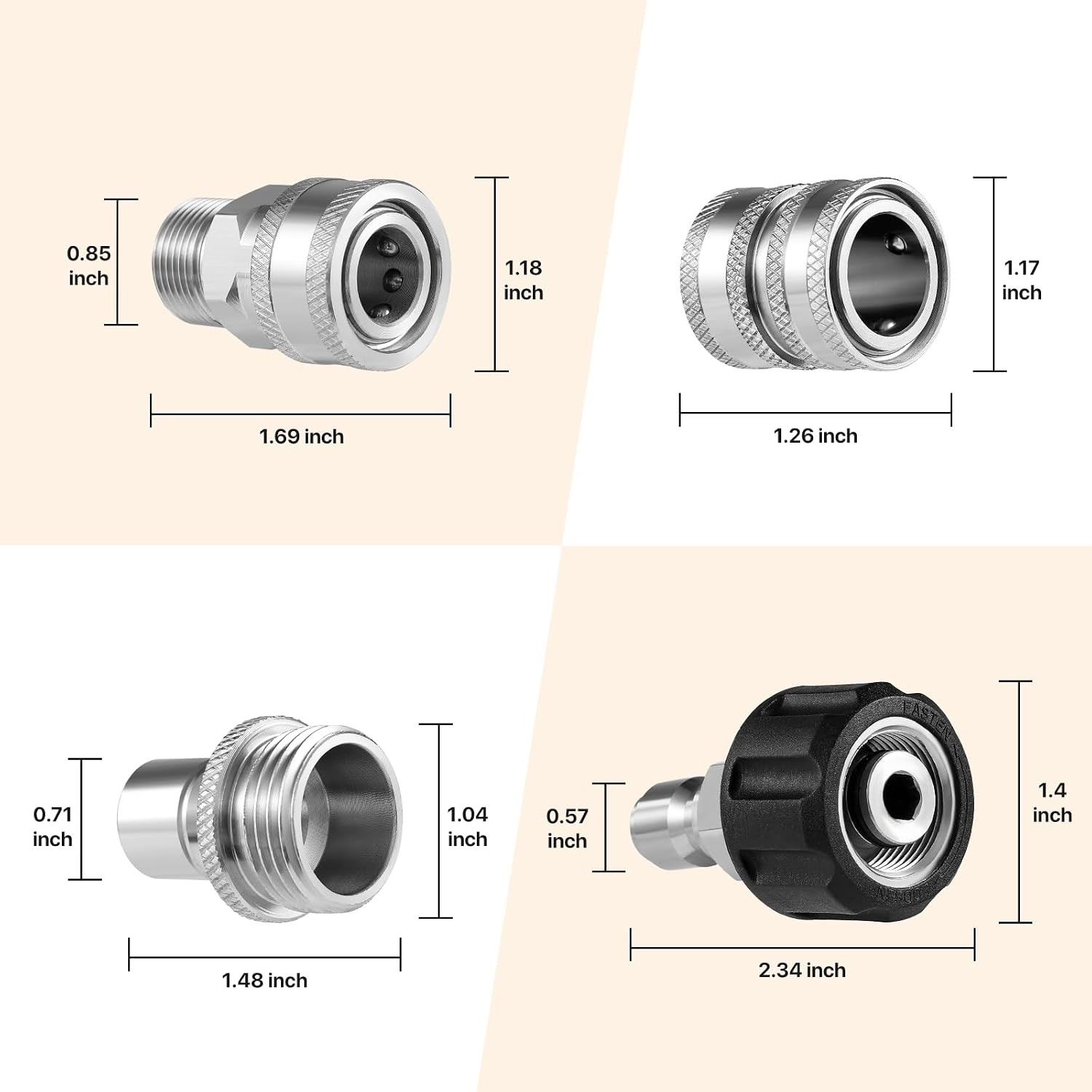 Pressure Washer Adapter Set M22 14mm 3/8″ Quick Connect Kit 8PCS Stainless