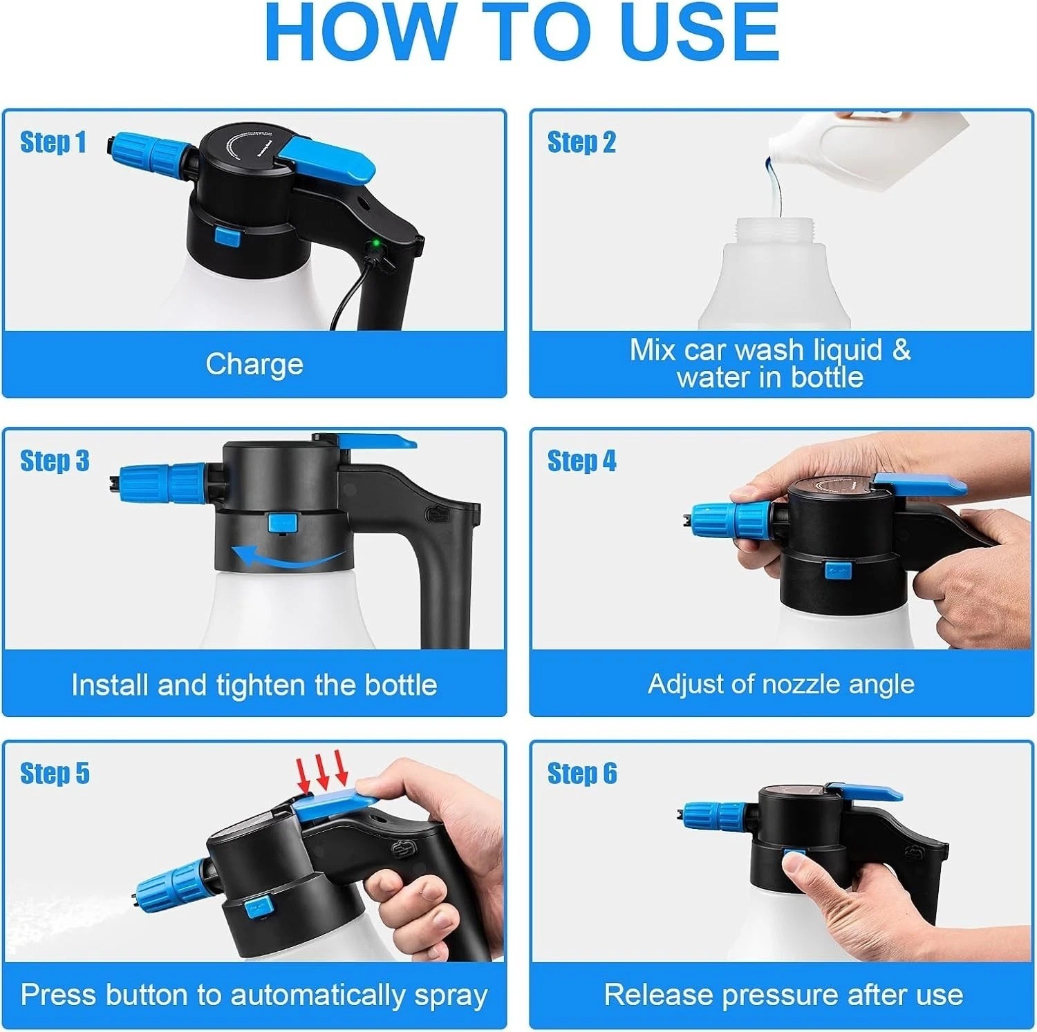 1.5L Electric Car Foam Sprayer, Foam Sprayer for Car Wash with USB Rechargeable