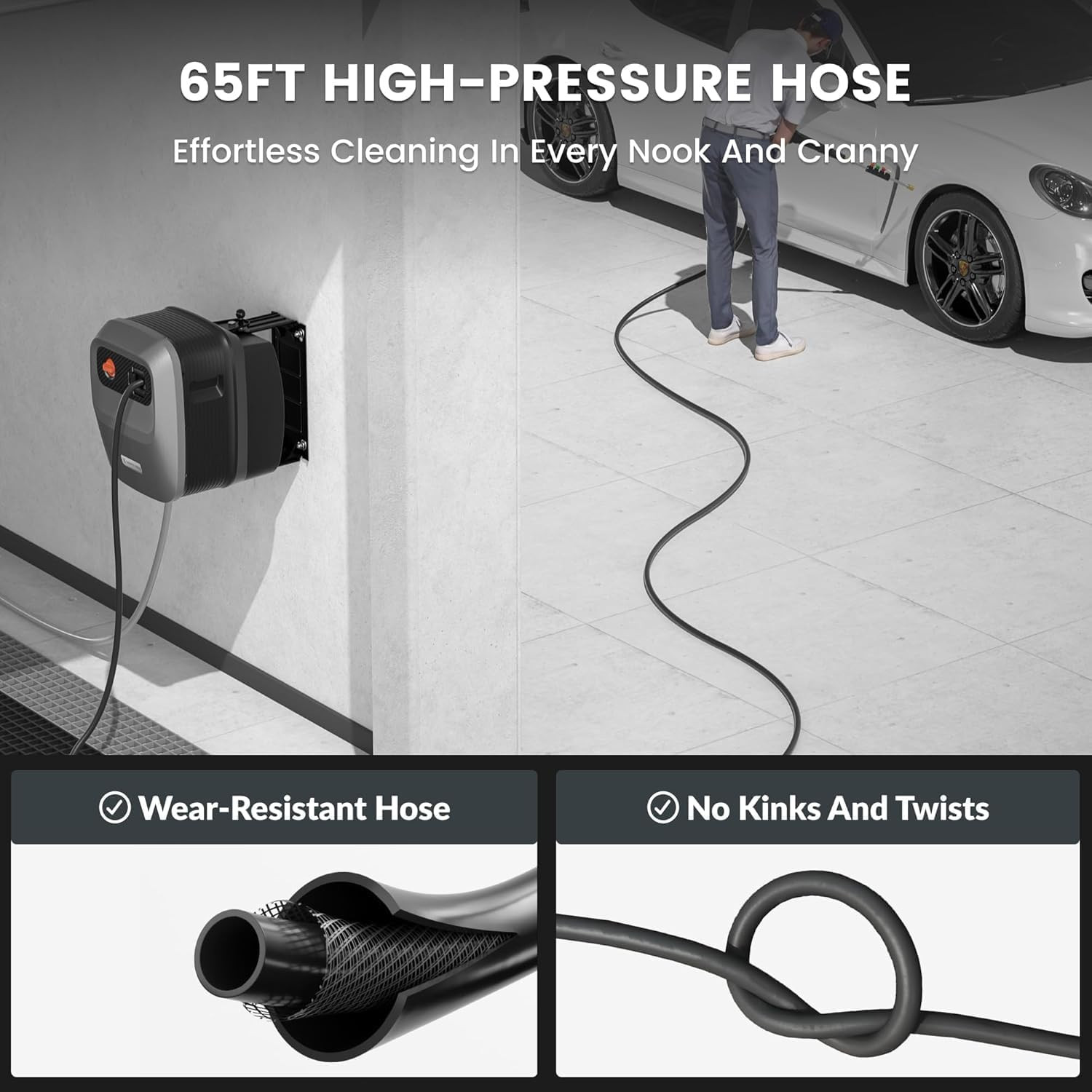 Grandfalls Retractable Pressure Washer G20B, 2500 PSI 2.2 GPM, Wall Mounted Powe