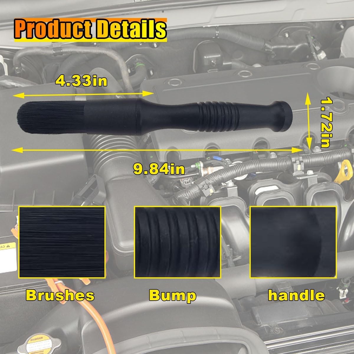 Car Parts Washer Brush, Bullet Head Cleaning Brush for Black