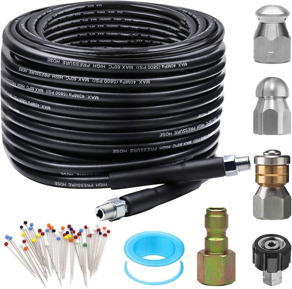 Versatile 50FT Sewer Jetter Kit for High PSI Pressure Washing and Cleaning