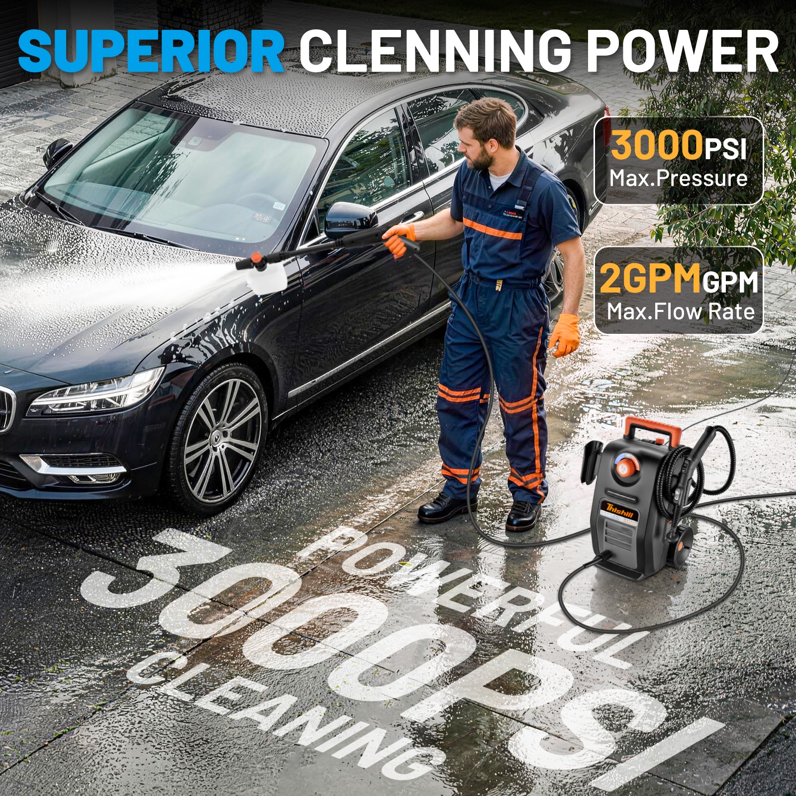 Heavy Duty 2-in-1 Pressure Washer & Steam Cleaner 3000 PSI 120V Electric