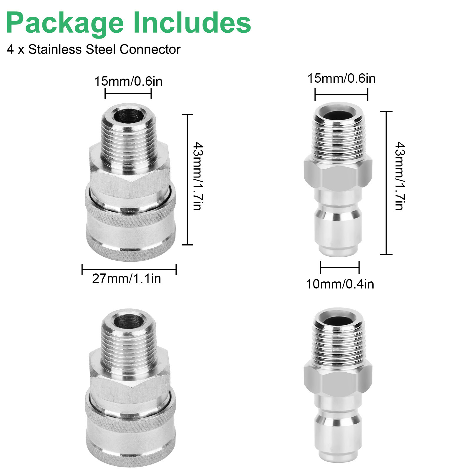 3/8inch Thread Fitting Pressure Washer Quick Connect Stainless Steel Adapter Set