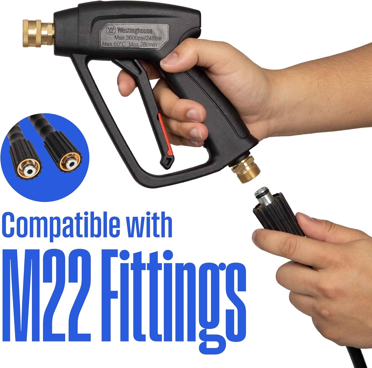 Westinghouse Short Pressure Washer Gun – 3600 Max PSI, M22 Connector – for Gas a
