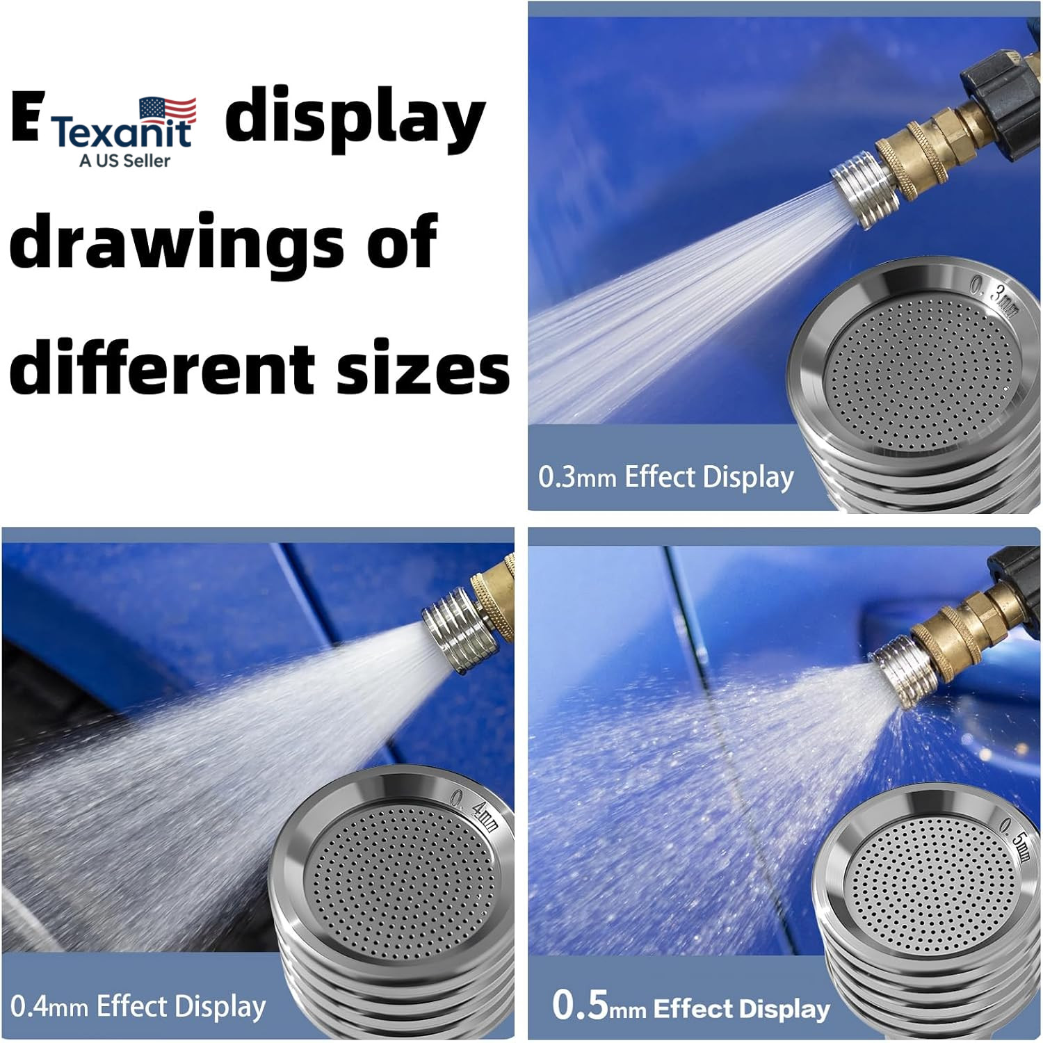 Stainless Steel Pressure Washer Nozzle Tips, 0.3Mm/0.4Mm/0.5Mm Hole, 1/4″ Quick