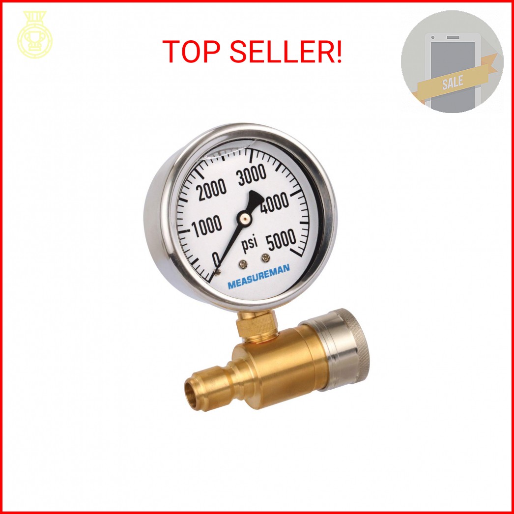 Measureman 2-1/2″ Pressure Washer Pressure Gauge Kit 3/8 Inch Quick Connect 0-50
