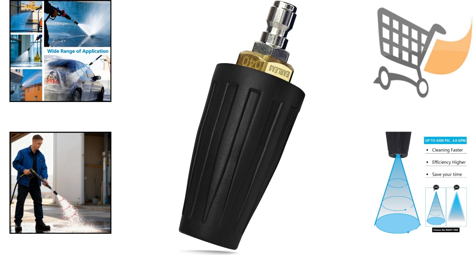 Turbo Pressure Washer Nozzle Brass Ceramic 4500 PSI 1/4 In Quick Connect
