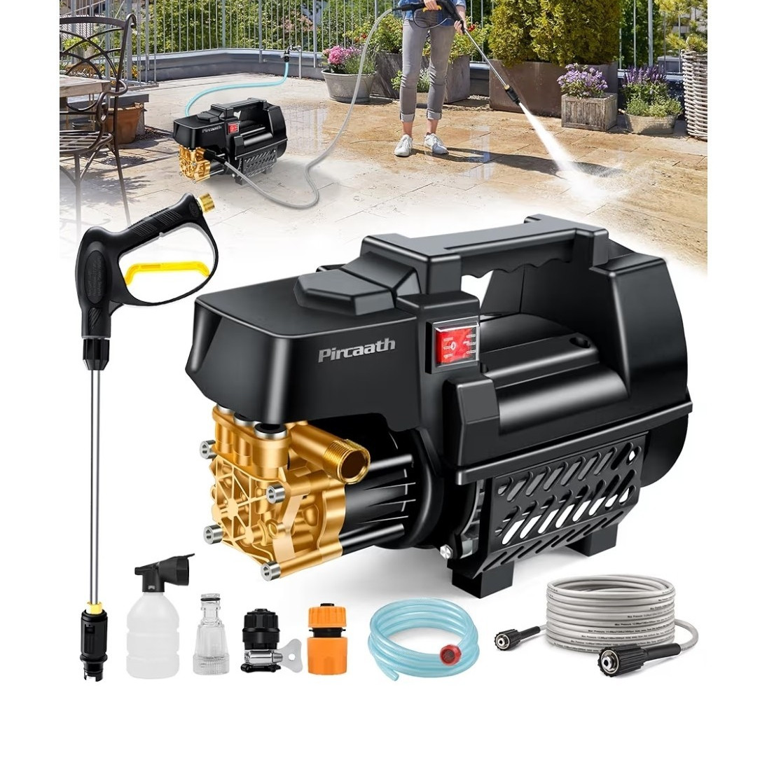 Pircaath Cold Water Corded Electric Pressure Washer 2175 PSI 2.1 GPM Kit