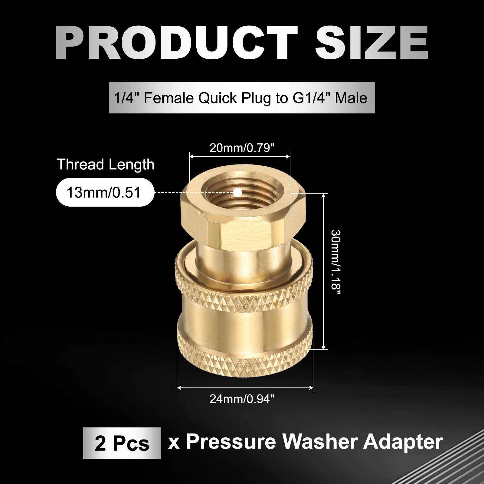 2Pcs Pressure Washer Adapter, 1/4″ Female Quick Plug to G1/4″ Male Brass
