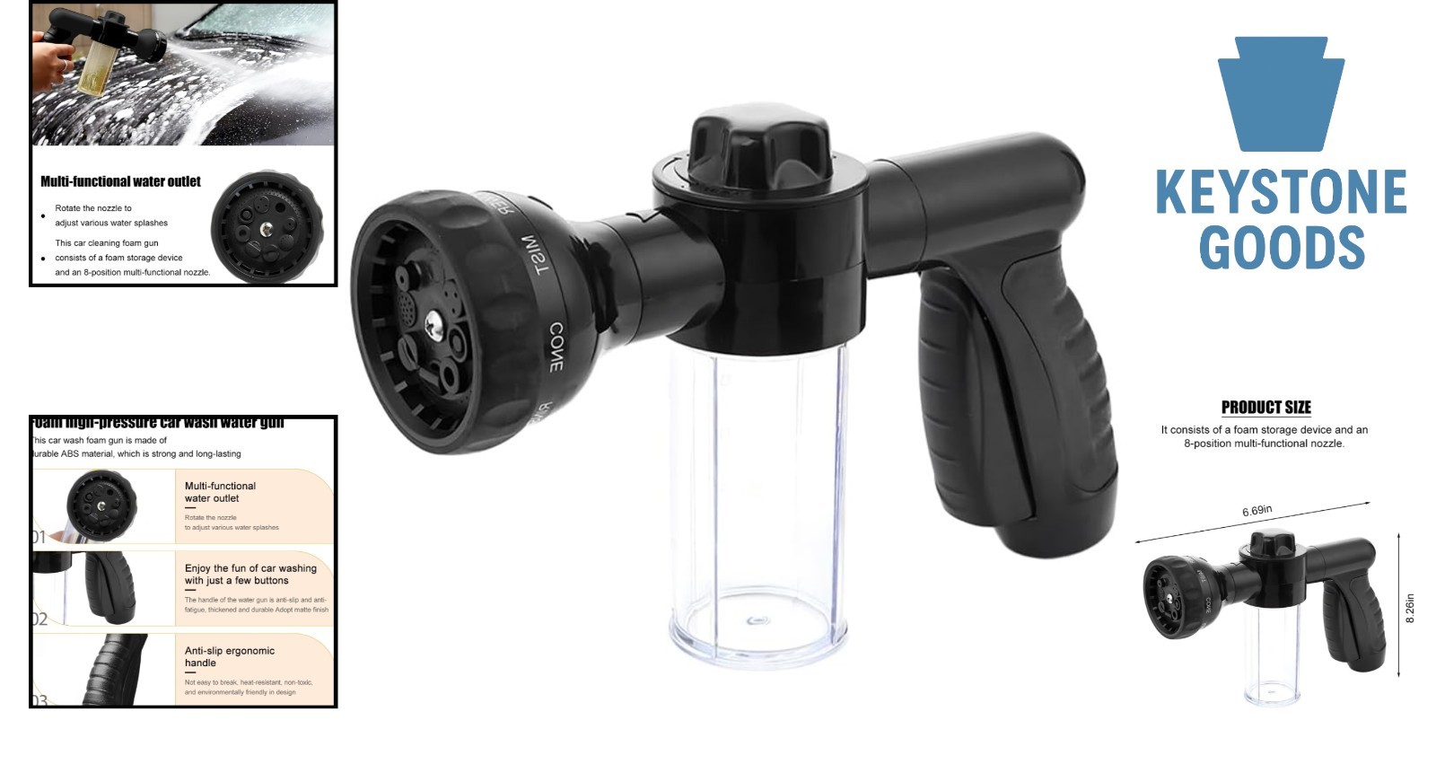 High-Pressure Car Wash Foam Gun with 8 Nozzle Modes