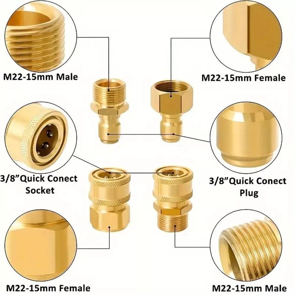 4PCS Pressure Washer Adapter Set Quick Disconnect Kit M22 Swivel 3/8” Connects