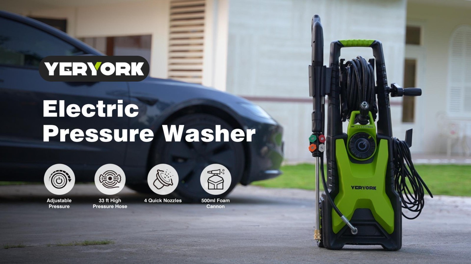 Yeryork Adjustable Pressure Washer 5000 PSI 2.5 GPM with Hose Reel
