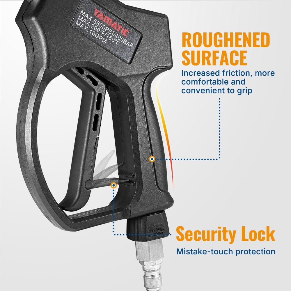 YAMATIC Stainless Steel Short Pressure Washer Gun 5800 PSI, with Quick Connect