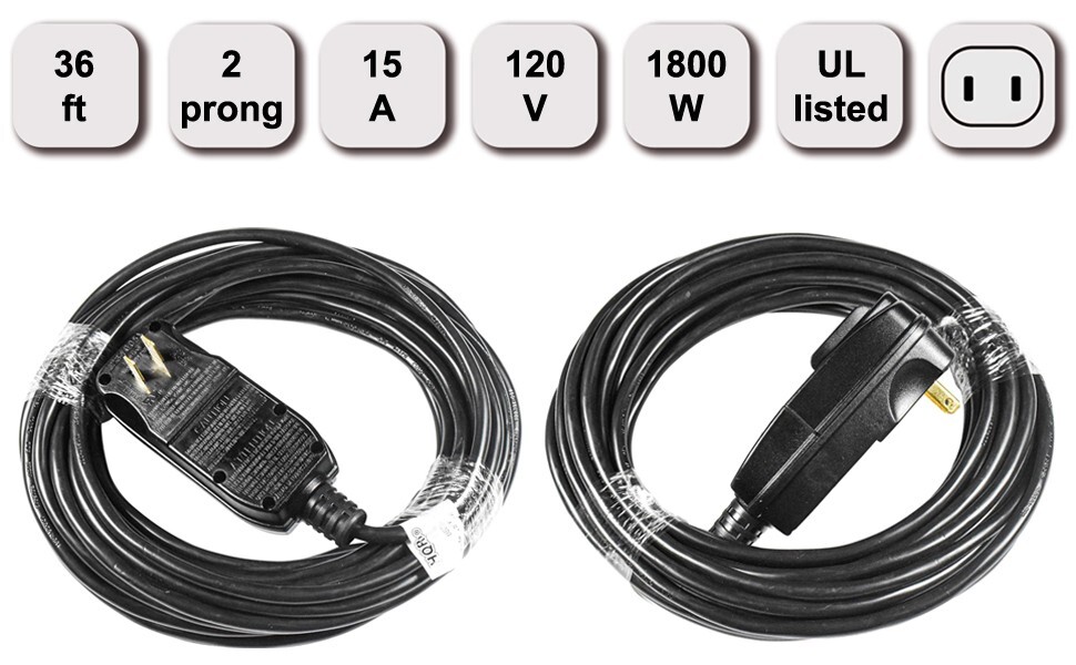 GFCI AC Power Cord for Electric Pressure Washer 290426022, 2-Prongs, 36 ft