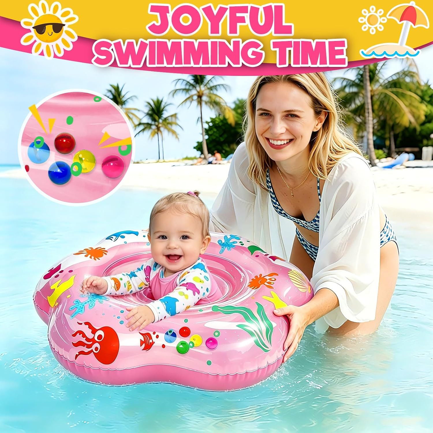 25.6″ Inflatable Baby Pool Float for 6-36 Months Double Air Anti-Flip Safety …