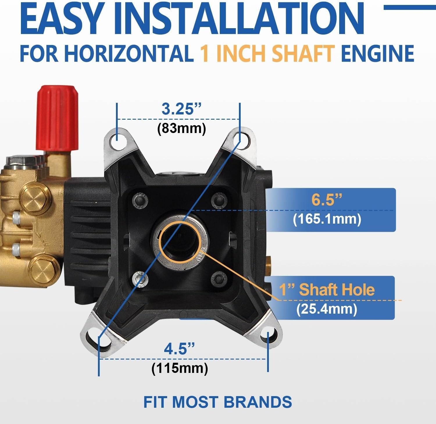 TOOLCY Pressure Washer Pump 4000 PSI 1″ Shaft Horizontal Triplex Plunger 4.4 GPM