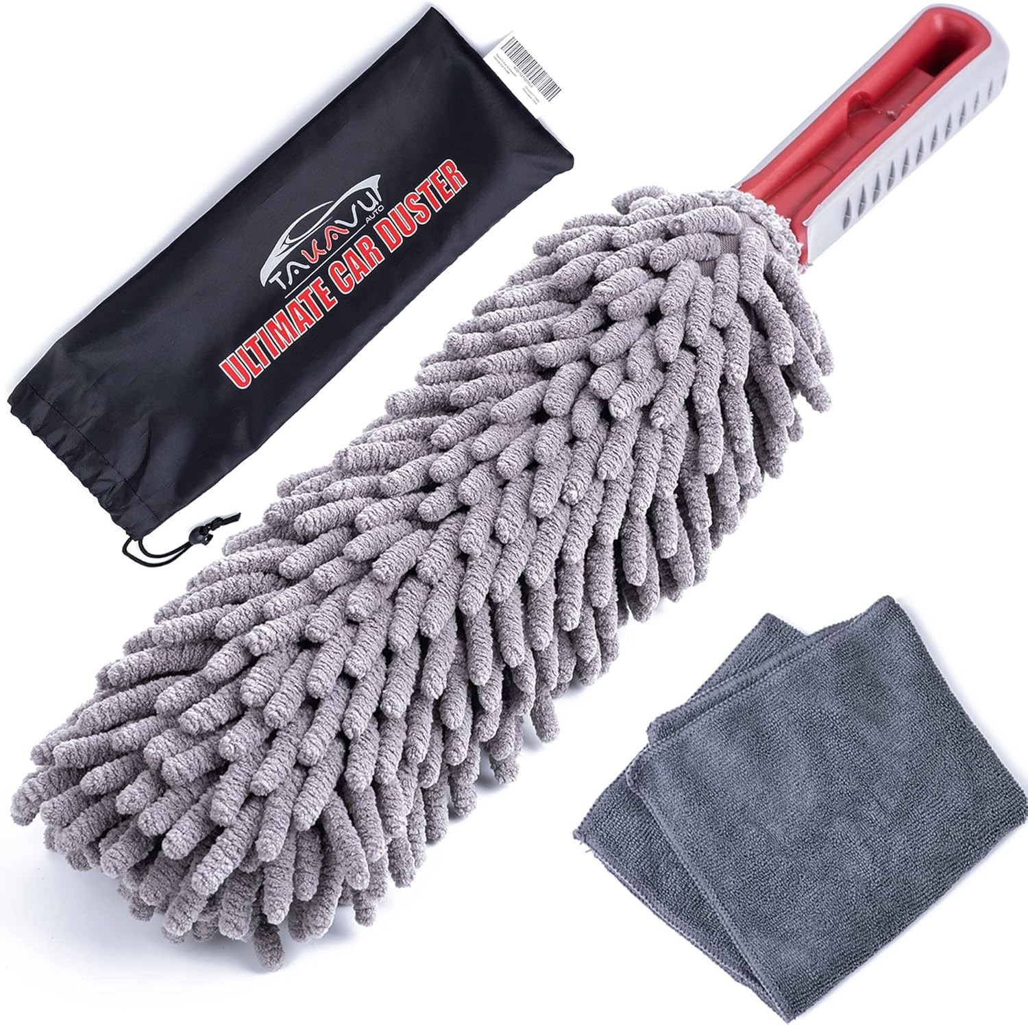 Car Duster Interior by TAKAVU, 360° Microfiber Chenille with Towel, Gray