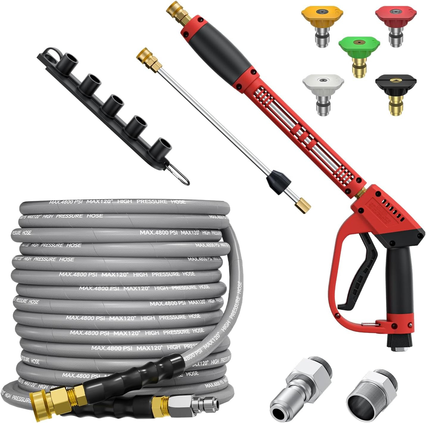 5000PSI Pressure Washer Gun and Hose Kit, 50FT Kink Resistant Steel Braided Powe