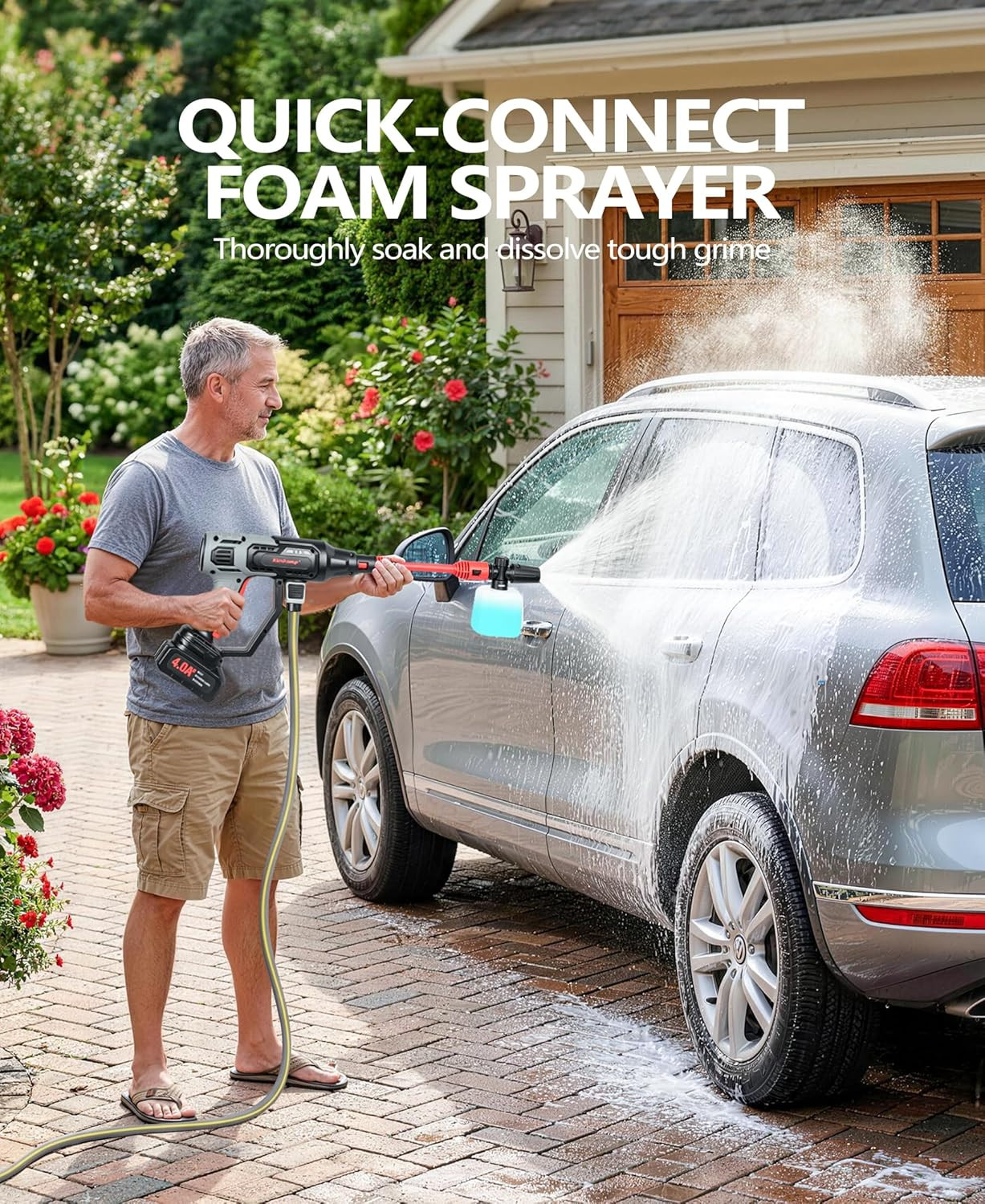 Cordless Car Washer with 6-In-1 Nozzle, Portable Vehicle Cleaning Tool with Copp